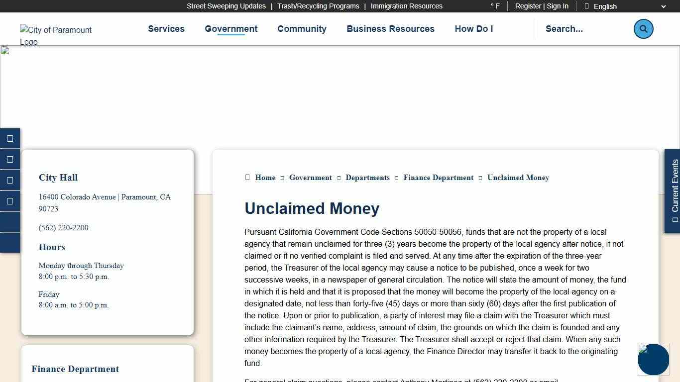 Unclaimed Money - City of Paramount